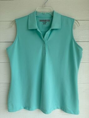Greg Norman Play Dry Polo Shirt Womens Aquamarine Sleeveless Golf Pickleball XXL